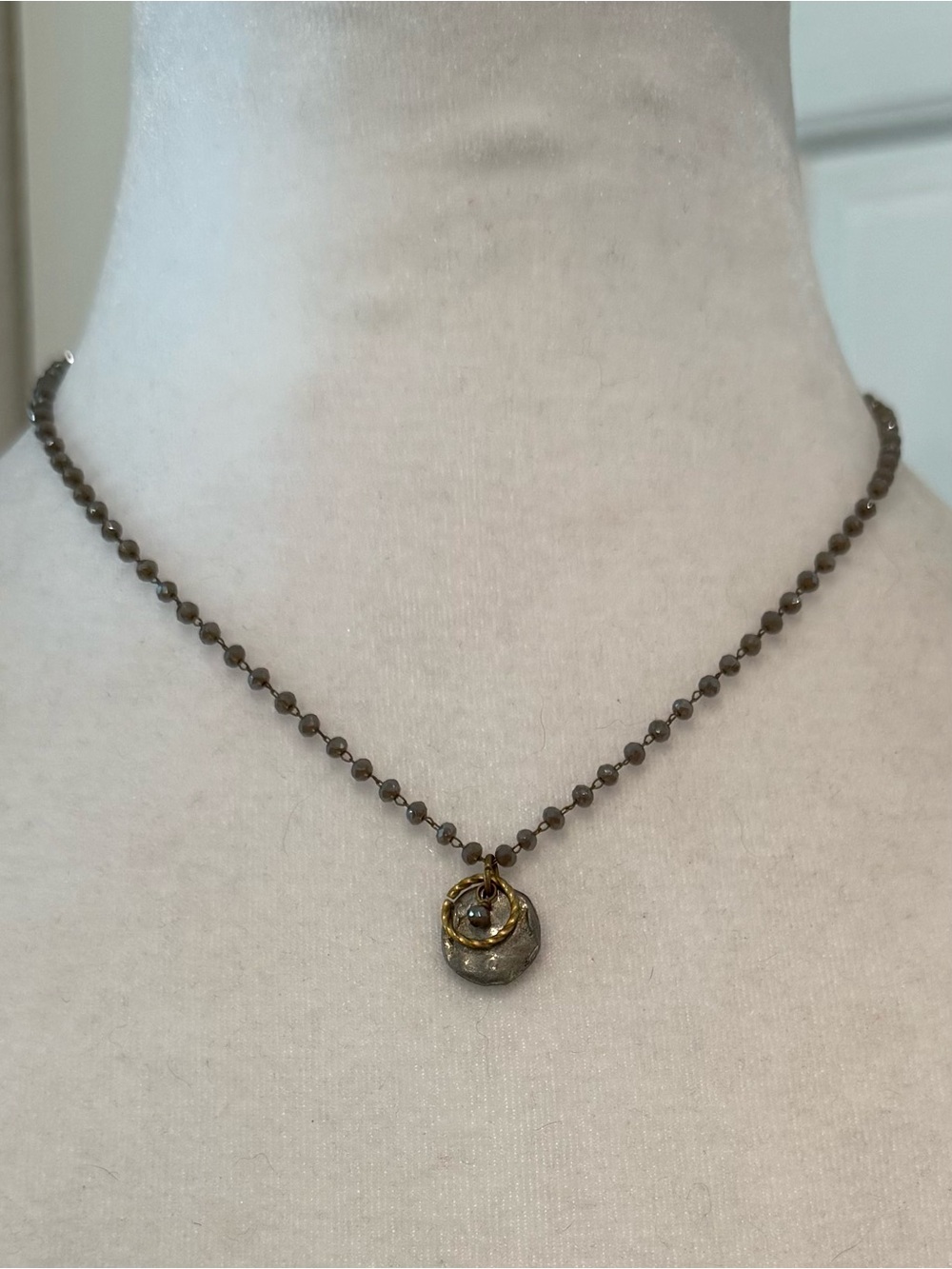 Julio Designs Artisan Beaded Mixed Metal Hammered Pendant Necklace Boho